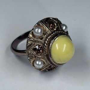 Vintage Acrylic Ball Gold and Yellow Statement Ring